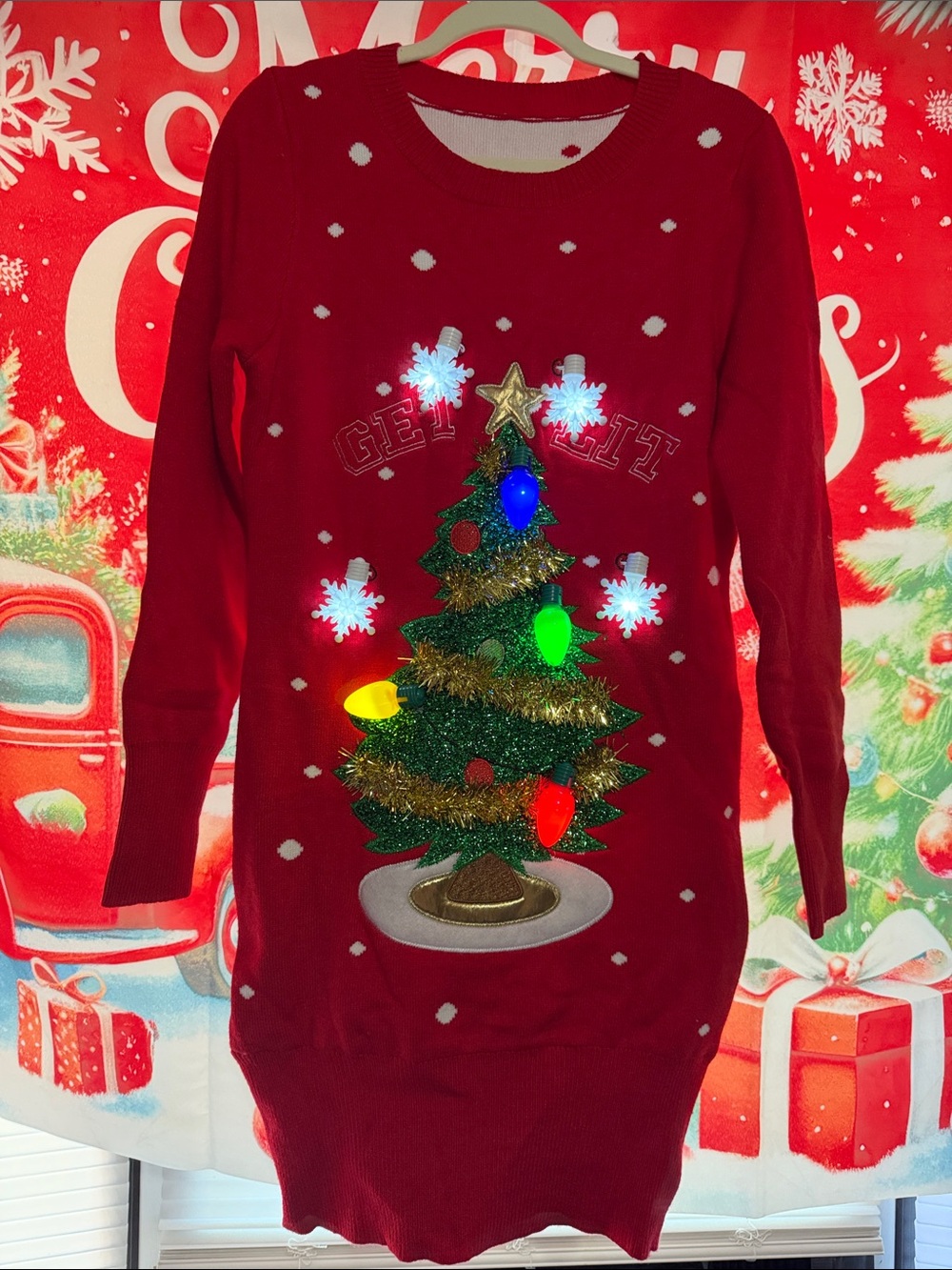 Women’s Red Light-Up Christmas Tree Sweater Dress
